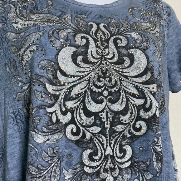 Vocal Womens Blue Embellished Tunic Shirt Top Size XL Made in USA Y2K Boho Siren - Picture 6 of 12